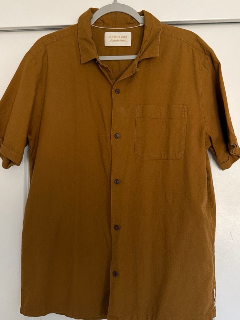 Scotch & Soda Short-Sleeve Button-Down Shirt - Rust Brown